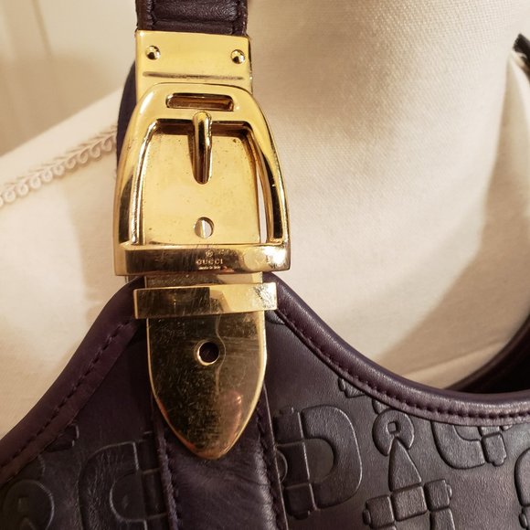 GUCCI leather tote Authentic Horesbit Embossed purple handbag Spacious Vintage - Picture 5 of 8